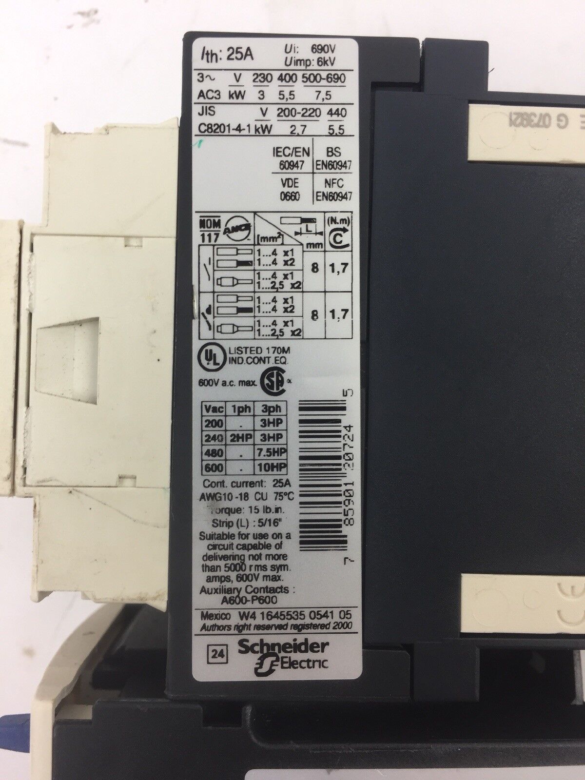 TELEMECANIQUE LC1D12BD CONTACT 25A LAD4TBDL 24V LRD07 OVERLOAD RELAY 1.6-2.5A