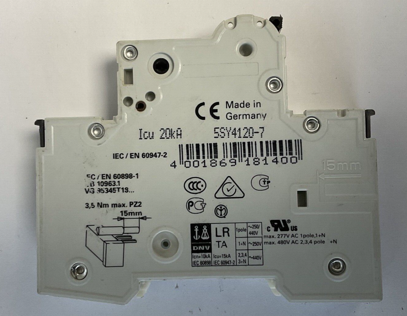 SIEMENS 5SY41 MCB C20 CIRCUIT BREAKER 230/400V 20KA
