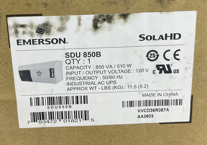 EMERSON SDU-850B INDUSTRIAL AC UPS SOLA HD 850VA 510W 120V 50/60HZ