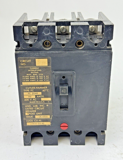 CUTLER-HAMMER - FC3040 - CIRCUIT BREAKER - 40A/ 600 VAC/ 3 POLE