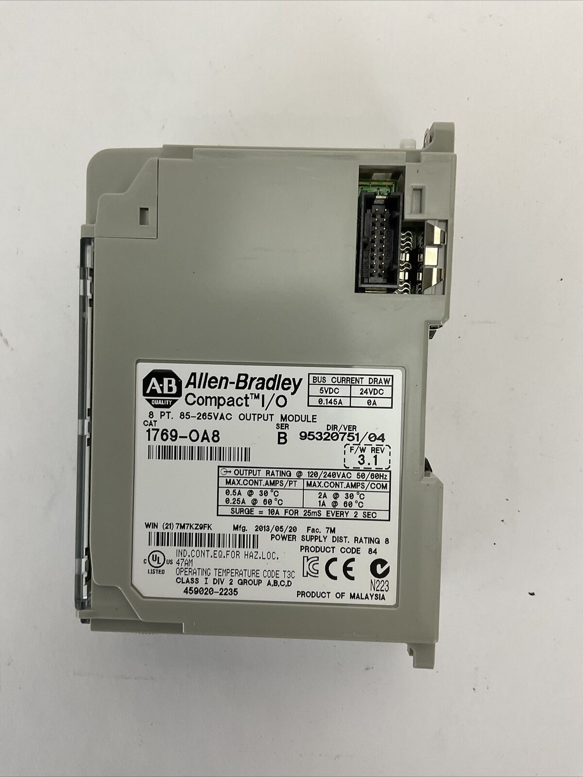 ALLEN BRADLEY 1769-OA8 SER B F/W REV 3.1 DIR/VER 95320751/04 8PT 85-265VAC OUTPU