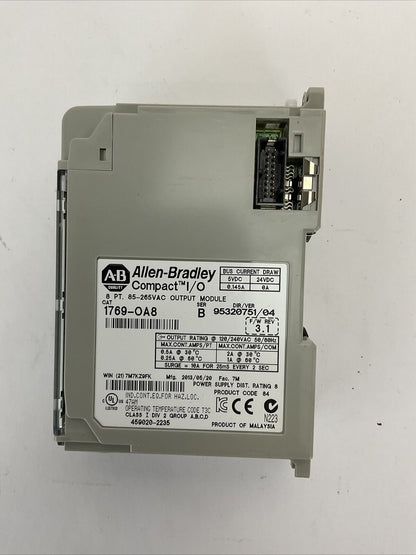 ALLEN BRADLEY 1769-OA8 SER B F/W REV 3.1 DIR/VER 95320751/04 8PT 85-265VAC OUTPU