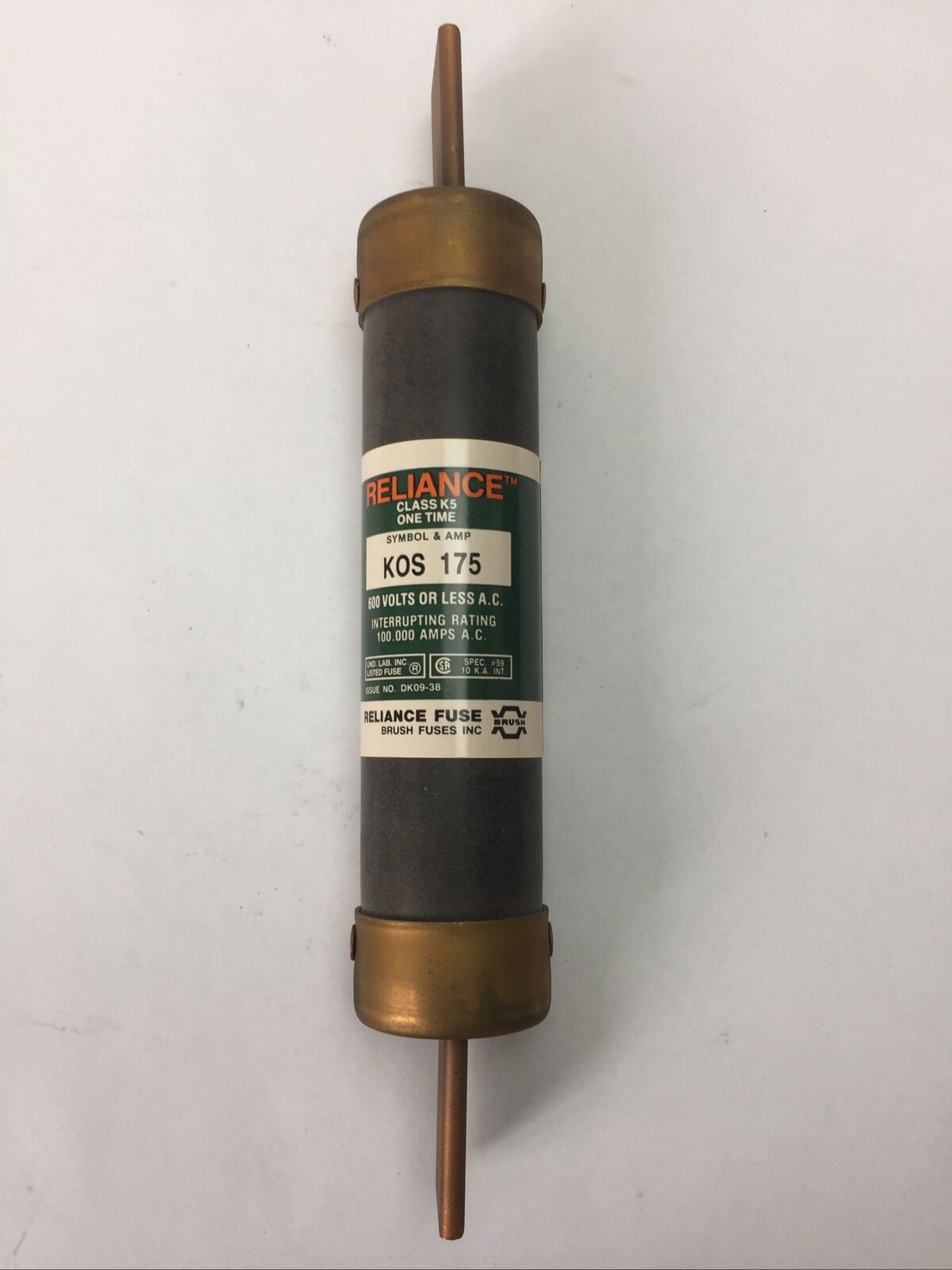 RELIANCE KOS175 CLASS K5 ONE TIME FUSE 175AMP 600VAC (LOT OF 3)