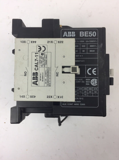 ABB BE50 CONTACTOR 600V 65A 3 POLE COIL 24VDC WITH CA L7 & CD L7 AUXILIARY CONTA