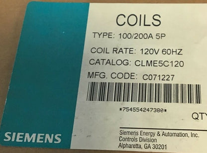 SIEMENS  CLME50120 COIL 120V 60HZ 100/200A 5P