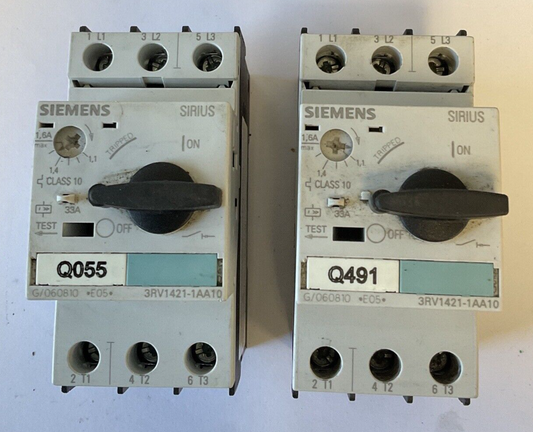 SIEMENS 3RV1421-1AA10 MANUAL MOTOR STARTER CLASS 10 33A 1.1-1.6A ***LOTOF2***