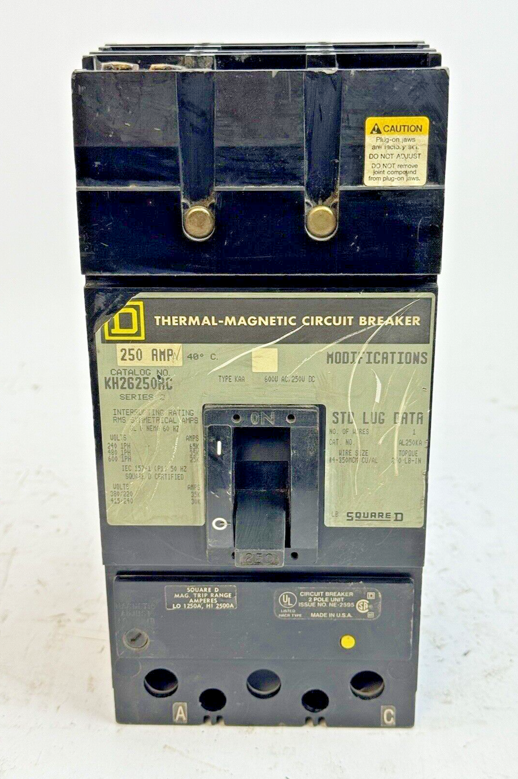 SQUARE D - KH26250AC - I-LINE THERMAL MAGNETIC BREAKER - 250 AMP/2 POLE/600 VAC