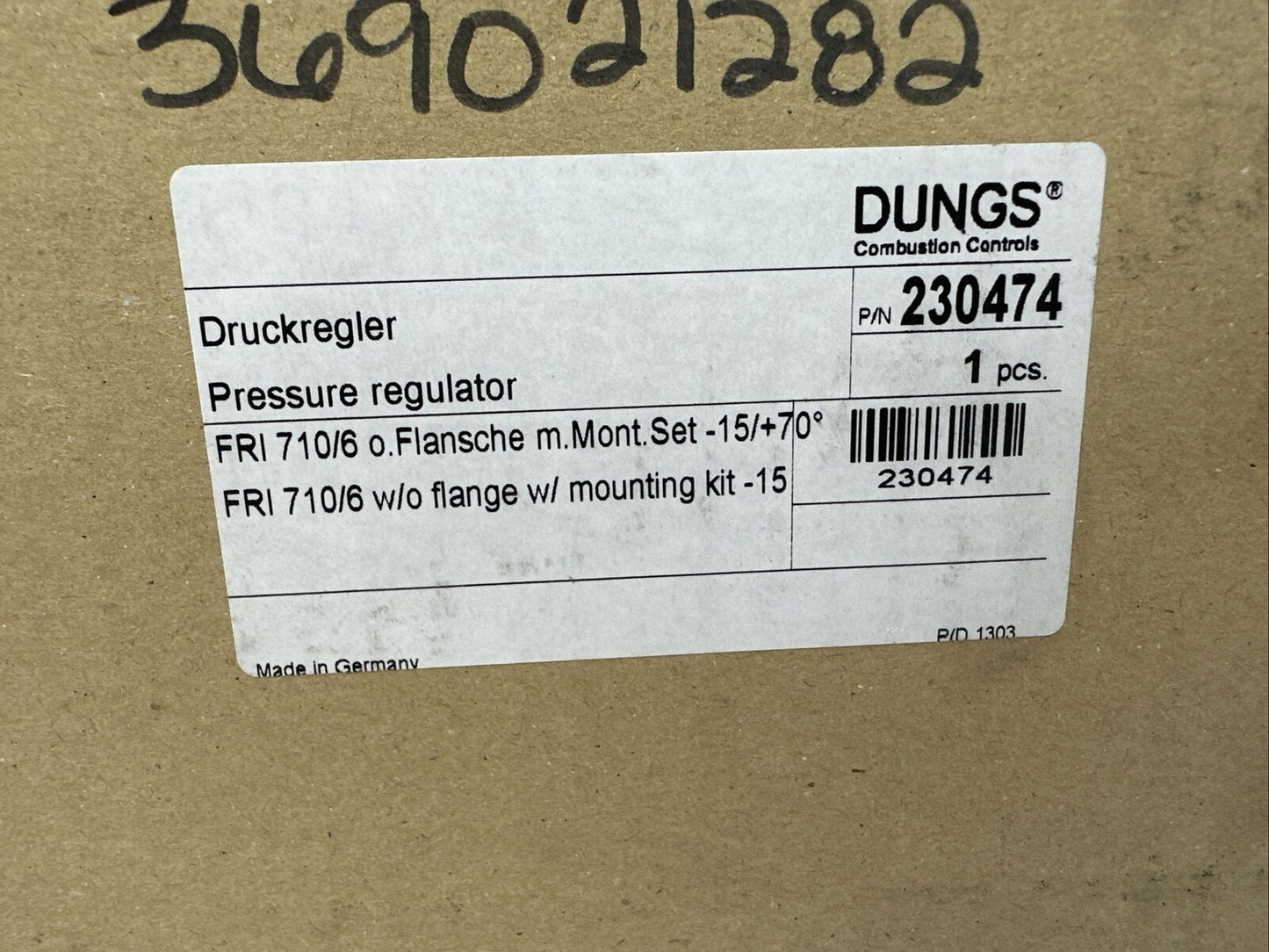 DUNGS 230474 PRESSURE REGULATOR FRI 710/6 W/O FLANGE W/ MOUNTING KIT -15