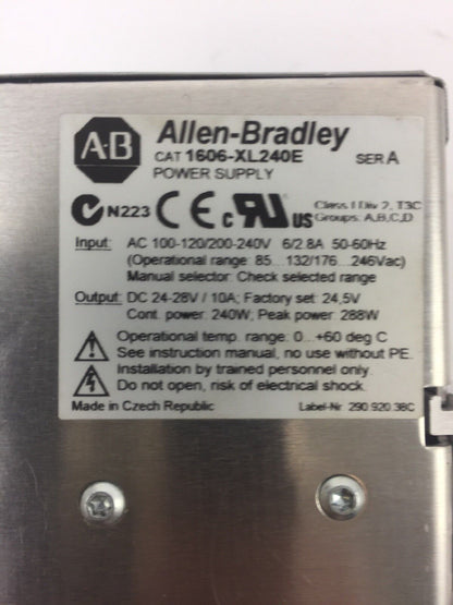 ALLEN BRADLEY 1606-XL240E POWER SUPPLY SER A OUTPUT DC 24-28V 10 A