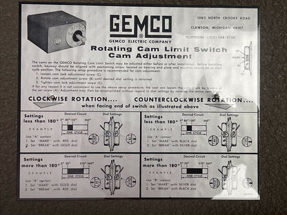 GEMCO 2000306RSPX ROTATING CAM LIMIT SWITCH 600V