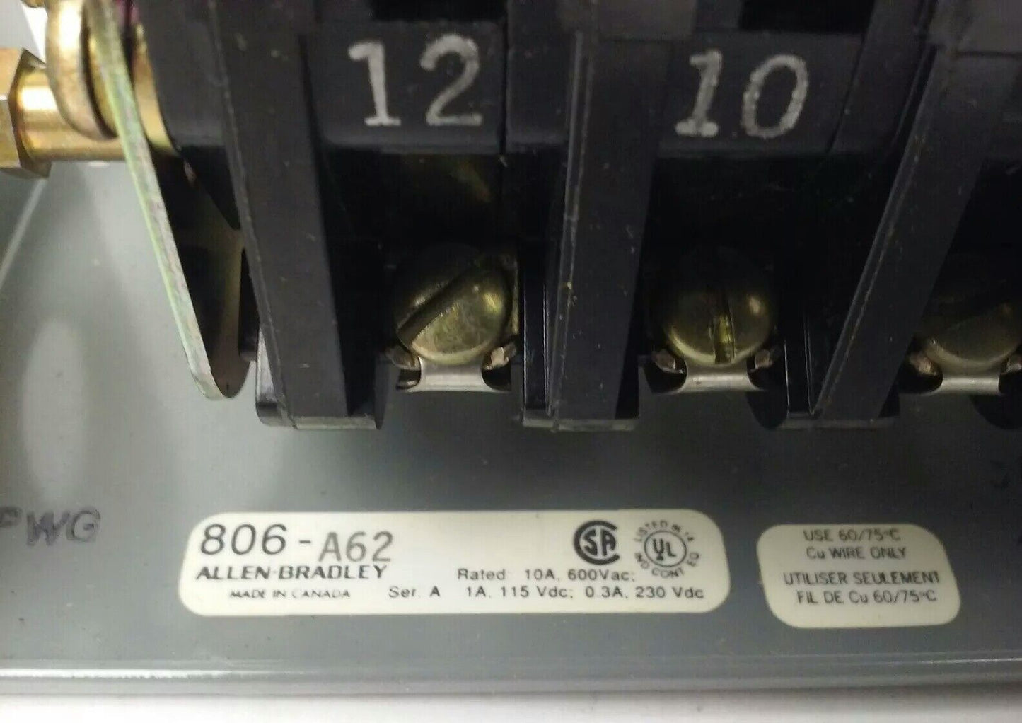 ALLEN BRADLEY 806-A62 SER. A, REVERSING DRUM SWITCH, 10A @ 600VAC,1A @ 115VDC