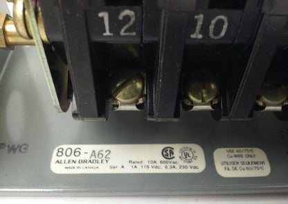 ALLEN BRADLEY 806-A62 SER. A, REVERSING DRUM SWITCH, 10A @ 600VAC,1A @ 115VDC