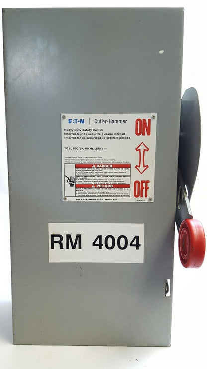 Cutler Hammer DH361FGK Heavy Duty Safety Switch 30 Amp 3 Pole 600 Vac w/3 Fuses