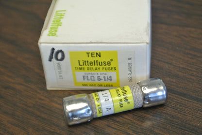 BOX of 10 / LITTELFUSE FLQ-6-1/4 TIME-DELAY FUSE / 6-1/4A / 500V / NEW SURPLUS