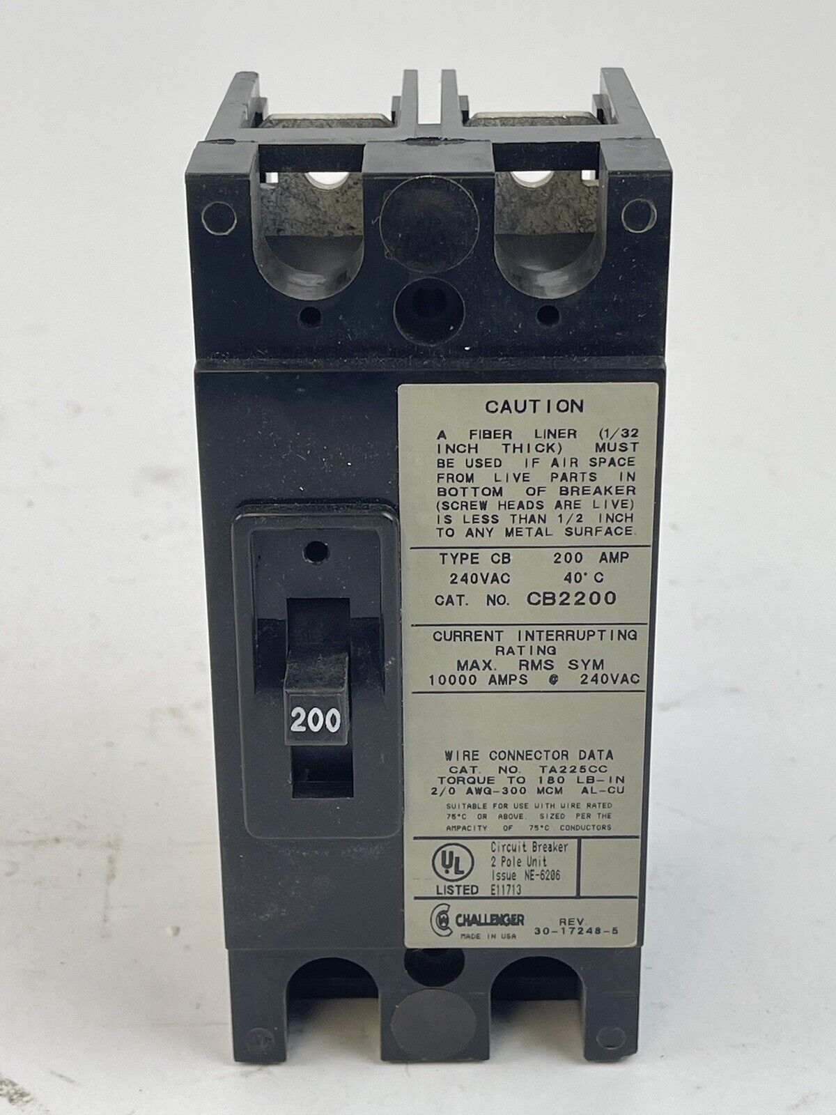 CHALLENGER - CB2200L SERIES A -  CIRCUIT BREAKER - 200A/2 POLE/240 VAC