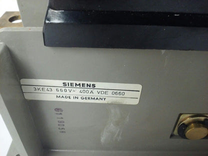 SIEMENS 3KE43 LOAD BREAK SWITCH 660VAC 400A VDE 0660 3KX2210