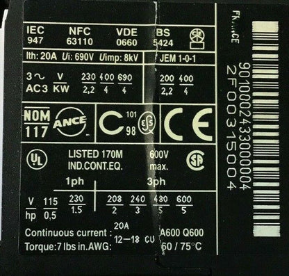 TELEMECANIQUE LP4K0901BW3, CONTACTOR, 600VAC 20A ***LOTOF3***
