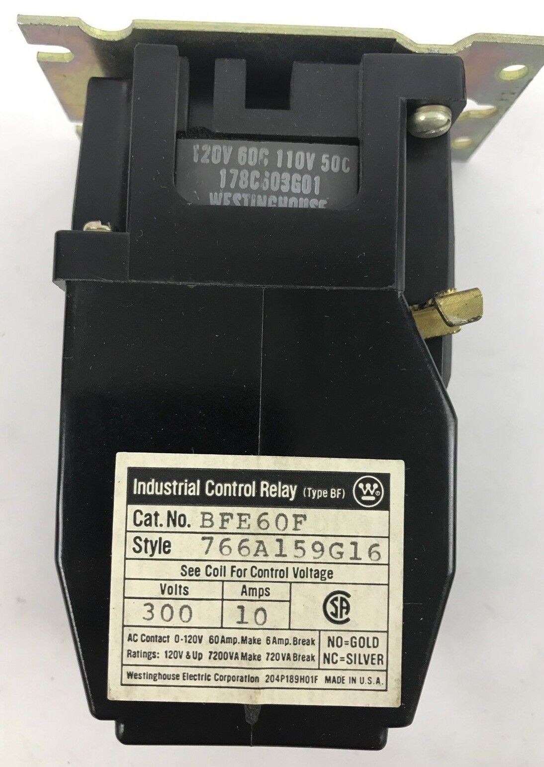 Westinghouse BFE60F INDUSTRIAL CONTROL RELAY - 300V, 10A - 110/120V Coil (NEW)