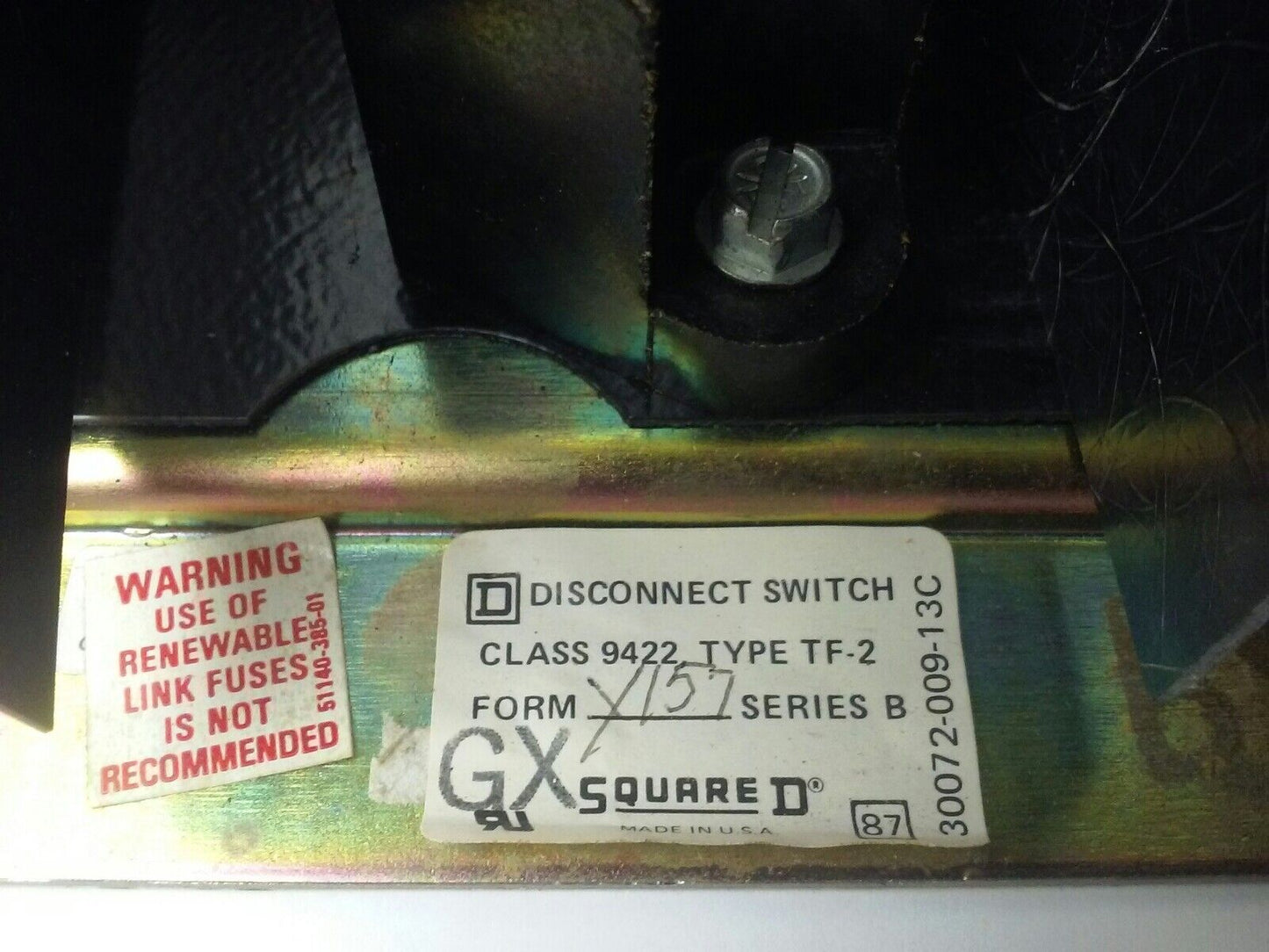 SQUARE D CLASS 9422 TYPE TF-2 FUSIBLE DISCONNECT SWITCH H-200-SV 9422-TF-2