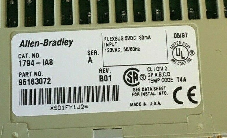 ALLEN BRADLEY 1794-IA8 INPUT MODULE SER.B W/ 1794-TBN/A TERMINAL BLOCK