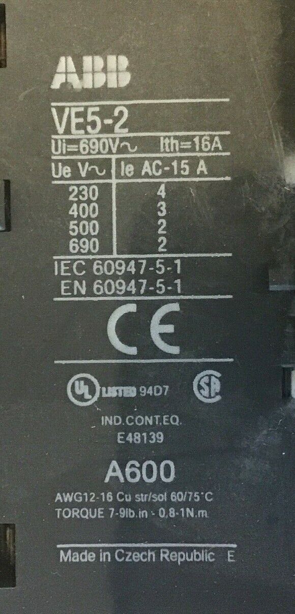 ABB VE5-2 MECHANICAL INTERLOCK 690VAC 16A ****LOTOF5****