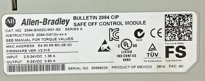 ALLEN BRADLEY 2094-EN02D-M01-S0 CONTROL MOD. / 2094-BM02-M POWER MODULE VER2.015