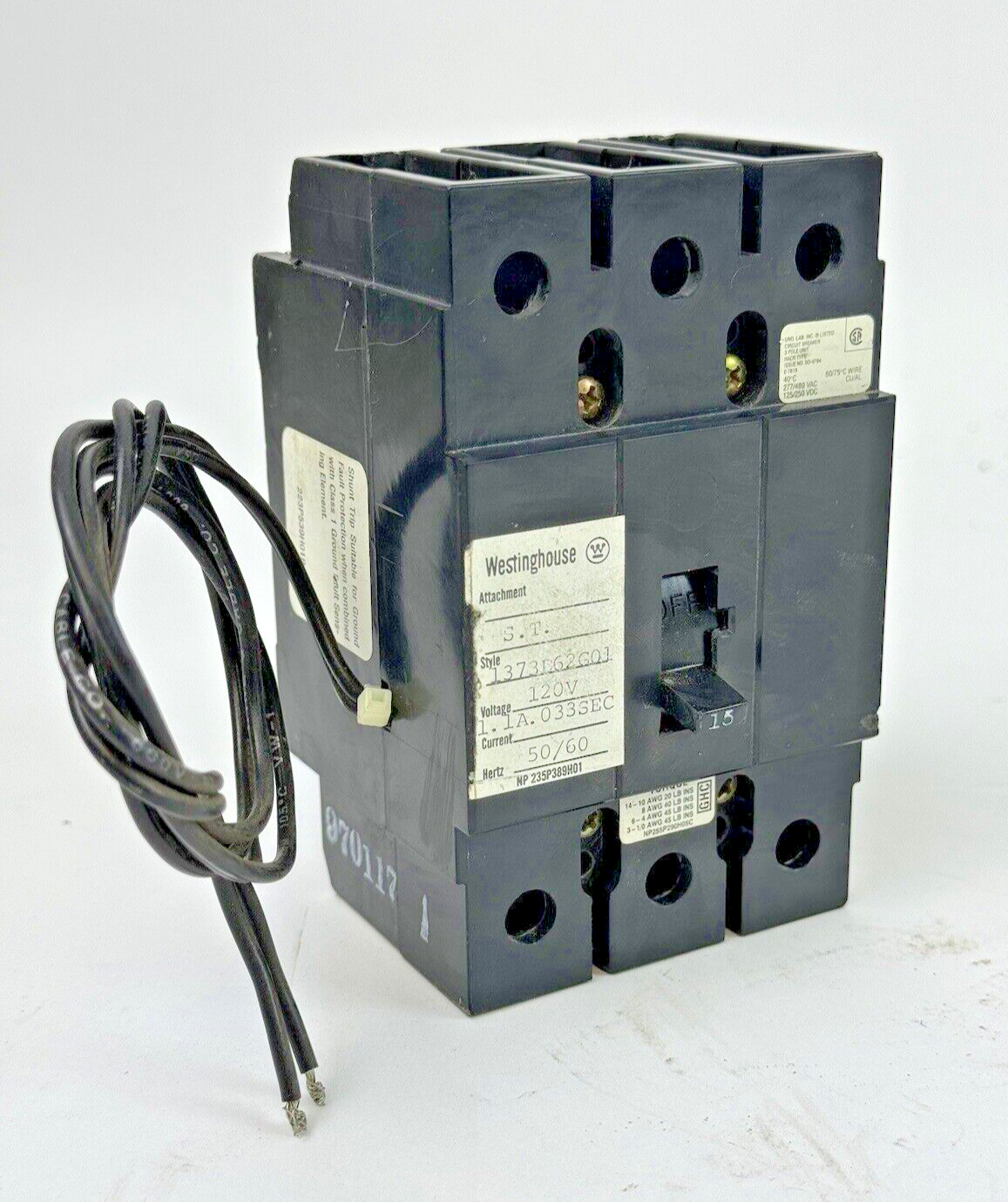 WESTINGHOUSE - GHC3015S1, 223P539H01B, 1373D62G01 SHUNT-3 POLE/480VAC/15A - NEW