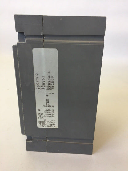 WESTINGHOUSE HFB2040L CIRCUIT BREAKER 40AMP 600VAC 250VDC 2POLE 4997D19G23