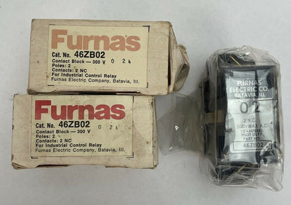 FURNAS 46ZB02 CONTACT BLOCK 300VAC 10AMP PILOT DUTY 2N.C. (LOT OF 2)