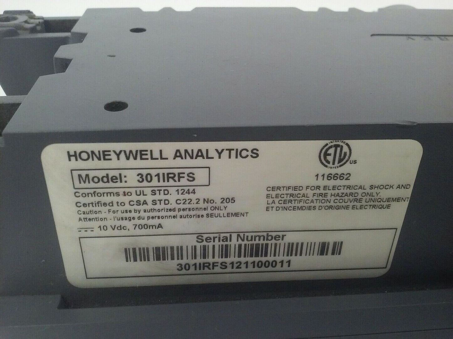 HONEYWELL ANALYTICS MODEL 301IRFS S301IRF REFRIGERANT GAS SENSOR 10Vdc 700mA