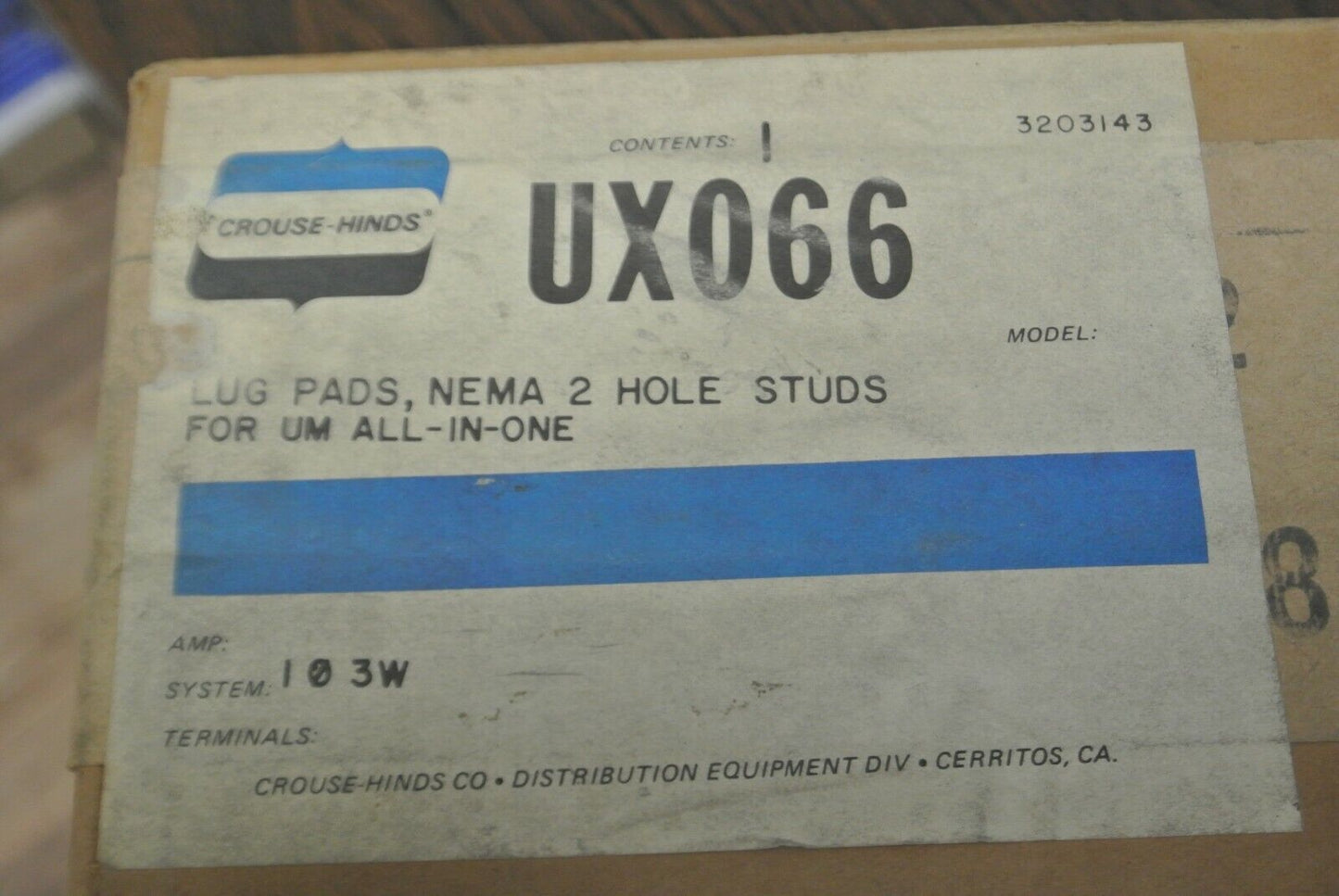 CROUSE-HINDS UX066 LUG PADS, NEMA 2-HOLE STUDS for UM ALL-IN-ONE / NEW SURPLUS