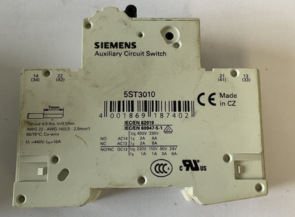 SIEMENS 5SY41 MCB C10 CIRCUIT BREAKER 230/400V W/5ST3010 CIRCUIT SWITCH *LOTOF2*