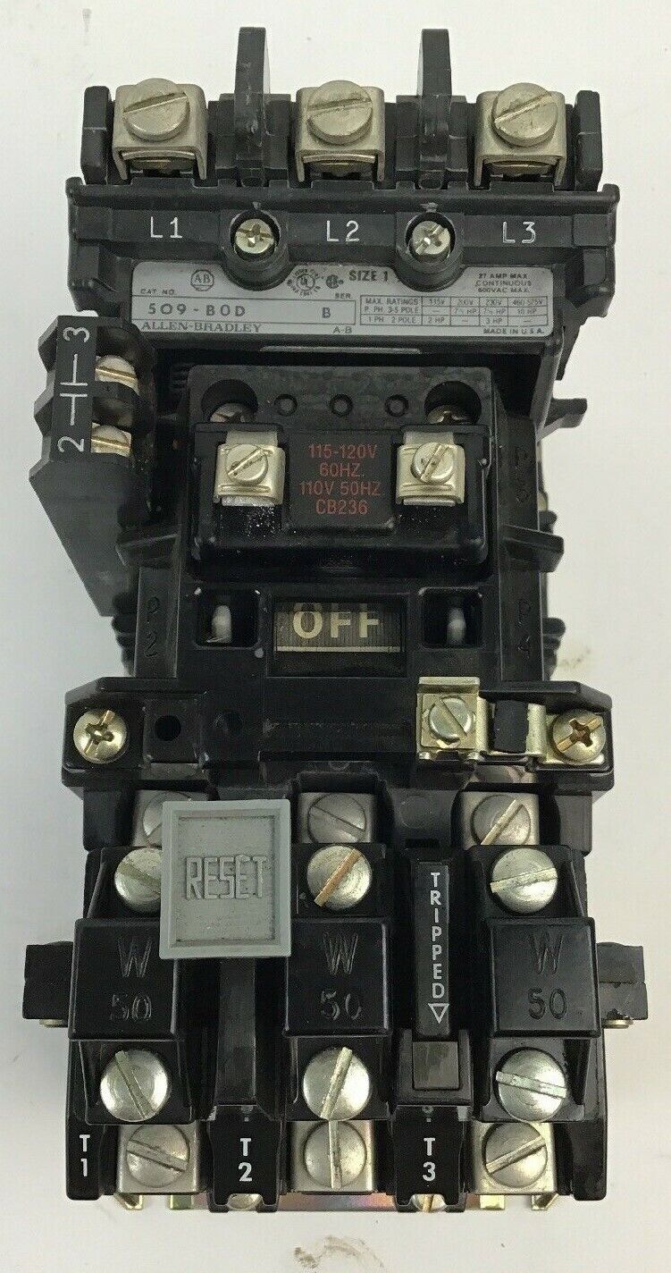 ALLEN BRADLEY 509-B0D SER.B SZ.1 W/CB236 COIL/ W50 / W/595-A SER.B AUX CONT.