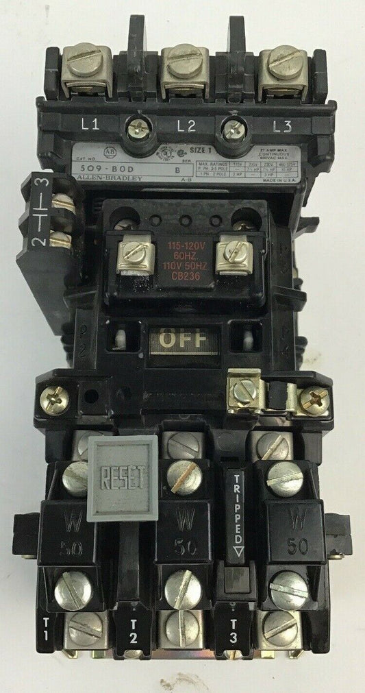 ALLEN BRADLEY 509-B0D SER.B SZ.1 W/CB236 COIL/ W50 / W/595-A SER.B AUX CONT.
