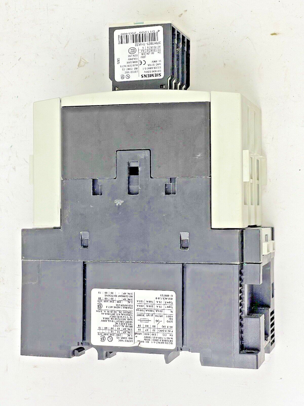 SIEMENS - 3RT1045-1BB40 CONTACTOR WITH 24V DC COIL & 3RH1921-1HA22 CONTACT BLOCK