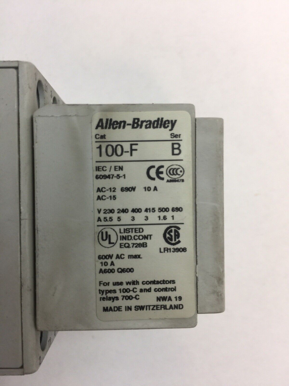 ALLEN BRADLEY 100-C37*00 CONTACTOR SER C 60A 600VAC COIL 120/110V 60/50HZ 100-F