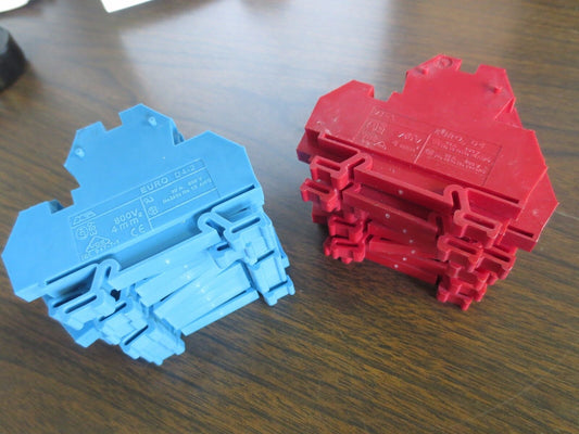 EURO TERMINAL BLOCKS - D4-2 (BLUE - 9 Pcs) + D4 (RED - 8 Pcs) - 17 Pcs TOTAL