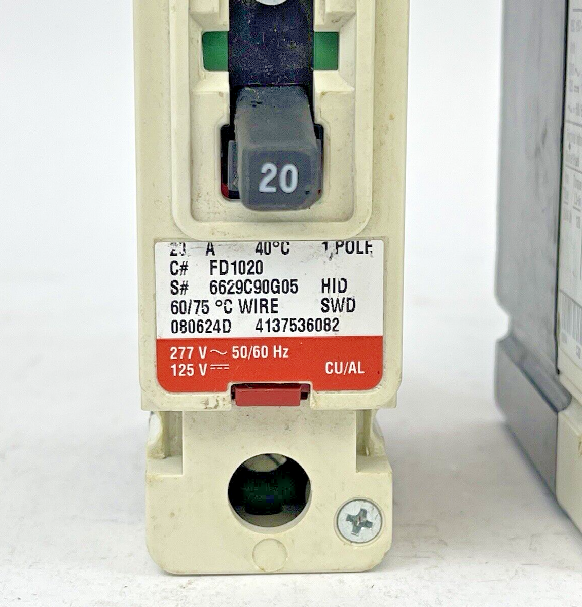 CUTLER-HAMMER *LOT OF 2* - FD1020 - CIRCUIT BREAKER - 20 AMP, 240 VAC, 1 POLE