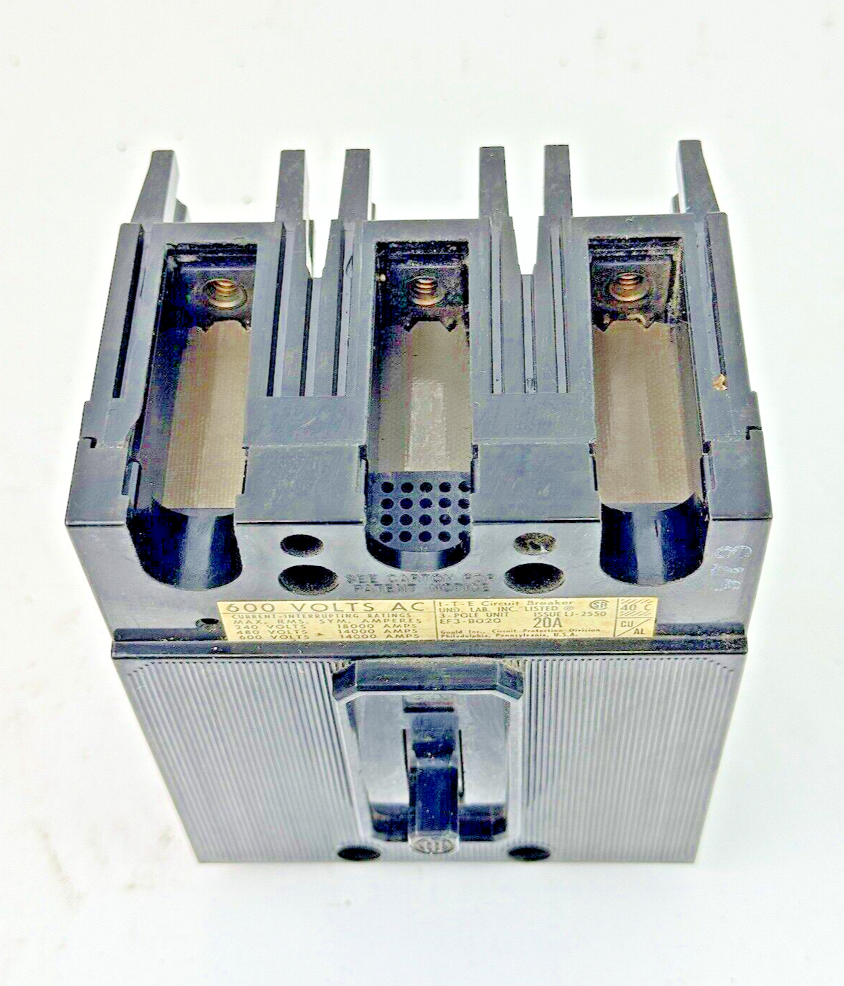 ITE / SIEMENS - EF3-B020 - MOLDED CASE CIRCUIT BREAKER - 3 POLE/20A/600 VAC