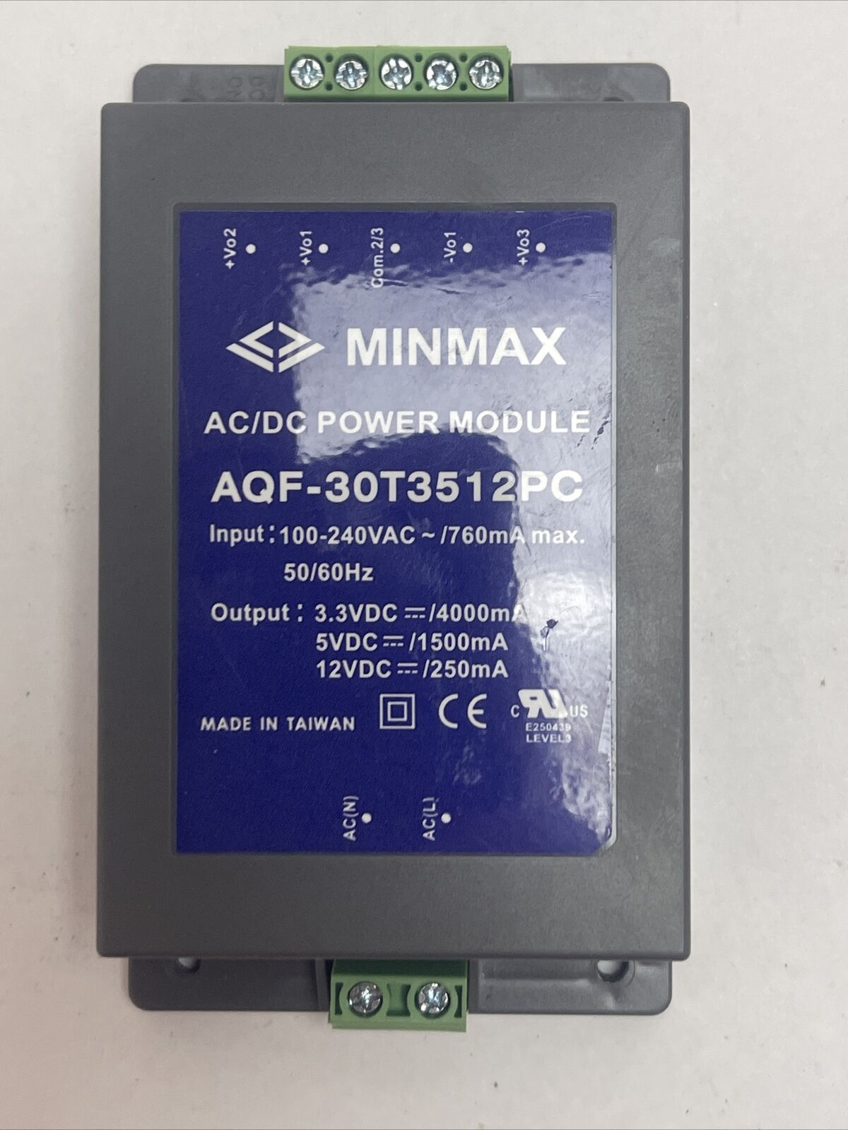 MINMAX AQF-30T3512PC AC/DC POWER MODULE OUTPUT 12VDC INPUT 100-240VAC