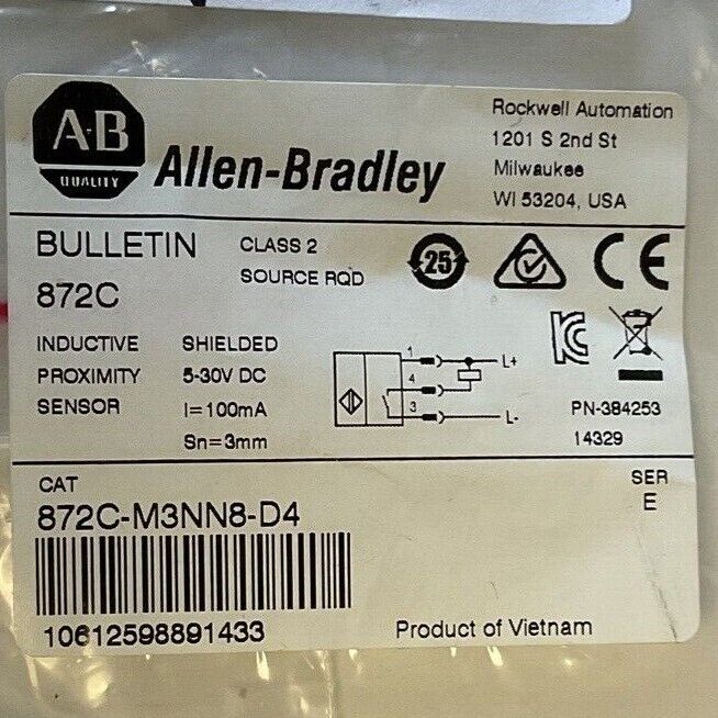 ALLEN BRADLEY 872C-M3NN8-D4 PROXIMITY SENSOR 30VDC 100MA 3MM SER.E