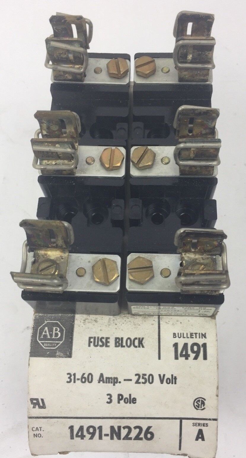 ALLEN BRADLEY 1491-N226 FUSE BLOCK 31-60 AMPS 250 VOLT 3 POLE SERIES A