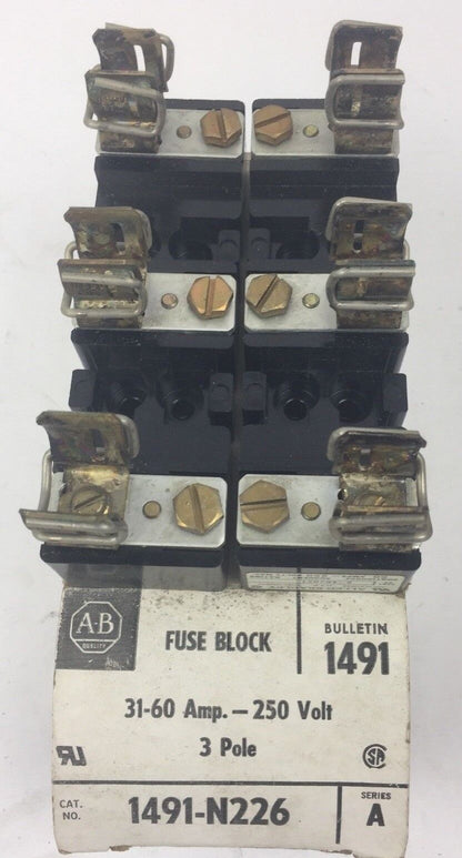 ALLEN BRADLEY 1491-N226 FUSE BLOCK 31-60 AMPS 250 VOLT 3 POLE SERIES A