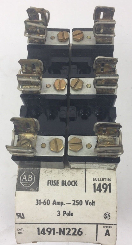 ALLEN BRADLEY 1491-N226 FUSE BLOCK 31-60 AMPS 250 VOLT 3 POLE SERIES A