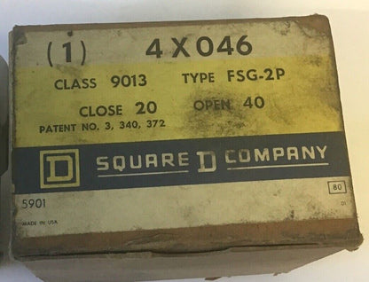SQUARE D FSG-2 PRESSURE SWITCH CLOSE 20 OPEN 40 FORM P