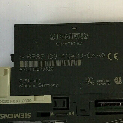 SIEMENS SINMATIC S7 6ES7 138-4CA00-0AA0 W/ 6ES7 193-4CE00-0AA0 POWER MOD&BASE