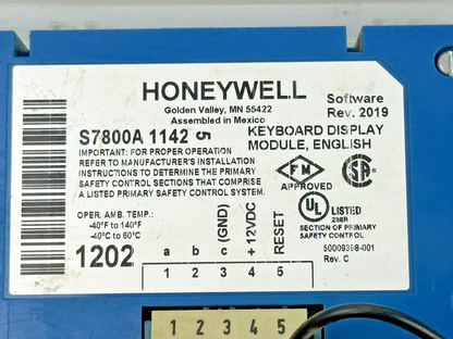HONEYWELL - S7800 A 1001 REV. C - KEYBOARD DISPLAY MODULE IN CASE-BURNER CONTROL