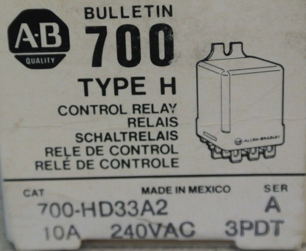ALLEN-BRADLEY 700-HD33A2 Ser. A / TYPE H CONTROL RELAY / 10A / 3PDT NEW SURPLUS