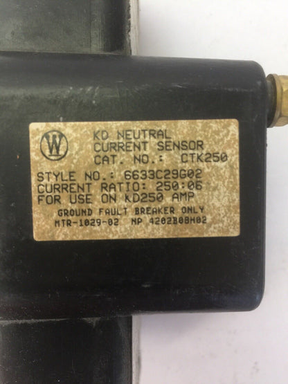 WESTINGHOUSE CTK250 6633C29G02 NUETRAL CURRENT SENSOR FOR USE ON KD250 AMP
