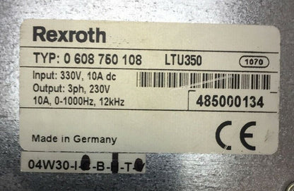 REXROTH TYP: 0 608 750 108 LTU350 INPUT 330VDC 10A OUTPUT 3PH 230V 10A